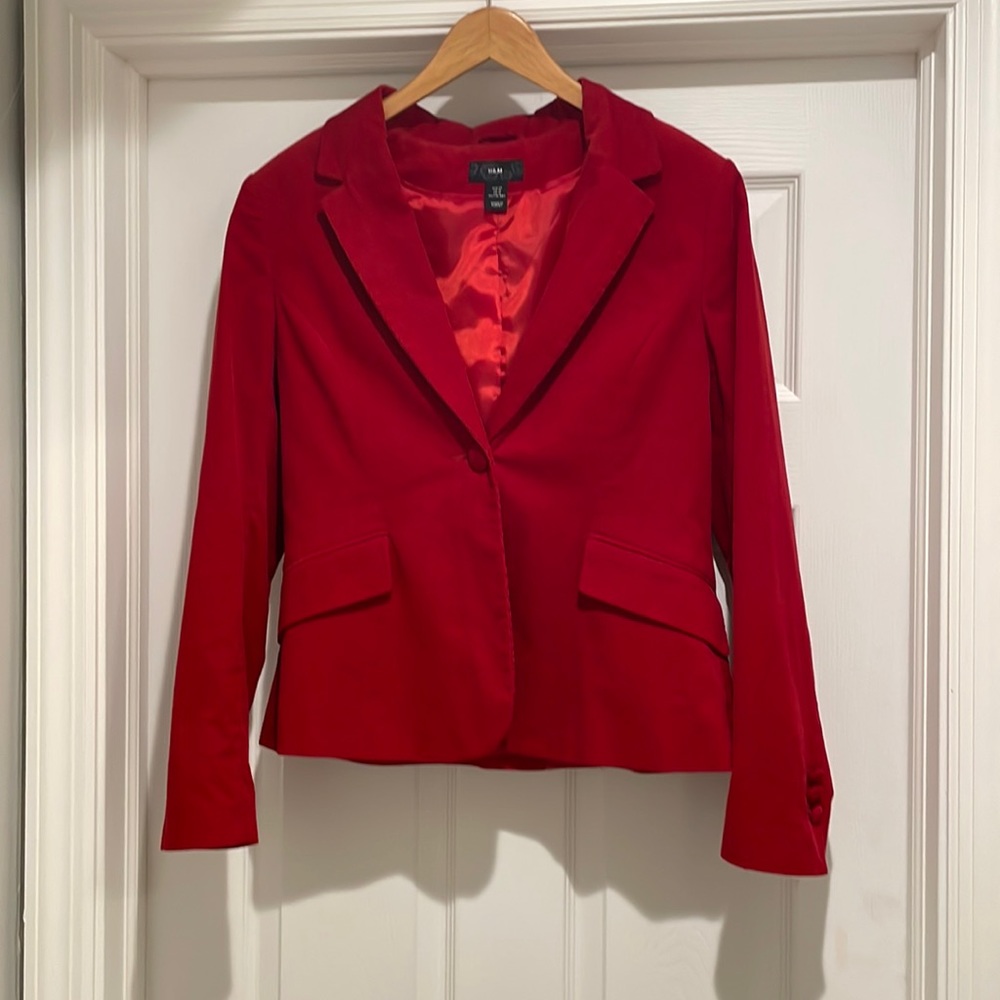 H&M red (red/orange) corduroy blazer, size 12.